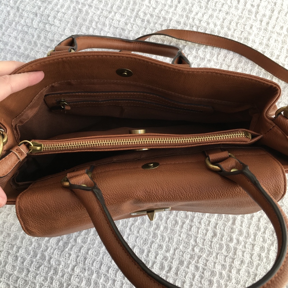 Merona Cognac Crossbody Satchel Handbag - Picture 4 of 7
